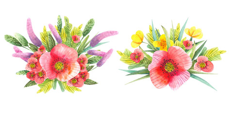 Painted watercolor composition of flowers in pastel colors. The element for design. Greeting card. Valentine's Day, Mother's Day, Wedding, Birthday. Clipping path included.  Fast isolation.