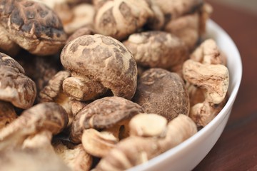 Dried shiitake mushroom in white plate