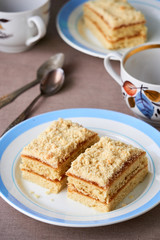 Shortbread cake with jam on a plate