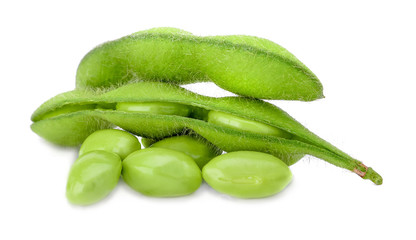 Fresh soybean on white background