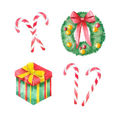 Beautiful christmas red green holiday watercolor decoration new year