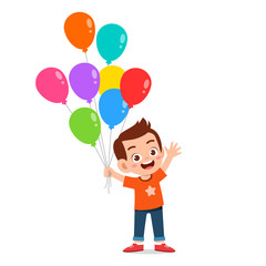 happy cute kid boy run holding balloon © Colorfuel Studio