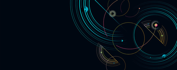 Abstract circular geometric background geometric dynamic lines on a dark blue background with round elements