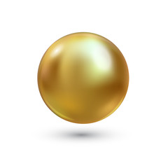 Vector illustration of single shiny natural golden sea oyster pearl with light effects isolated on white background. Beautiful 3D shining realistic pearl for luxury accessories.