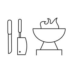 Knife and chopping butcher line icon. Barbecue Grill line icon. Set of icons
