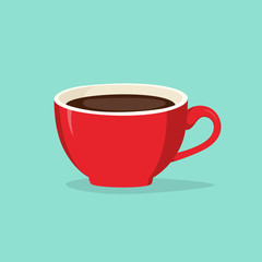 Vector illustration of red cup of coffee isolated on the blue background
