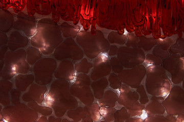 The surface is made of embossed red and brown glass, which is illuminated from the inside by LED lamps. Background