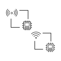 Set of simple icons with wifi and CPU. Data transmission.