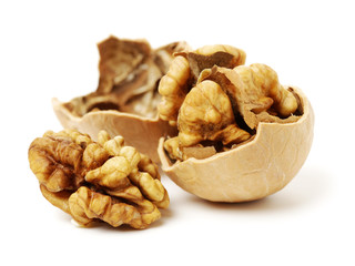 Walnuts on a white background