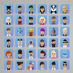 Vector set of avatar icons. Funny female and male characters.