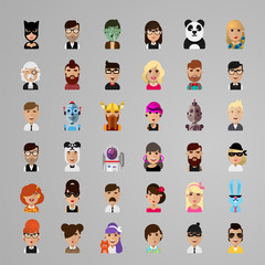 Vector set of avatar icons. Funny female and male characters.