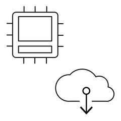 Set of simple icons with CPU and cloud technology.