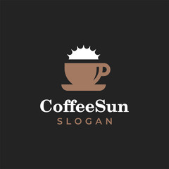 Coffee cup with sunshine illustration for logo template design.