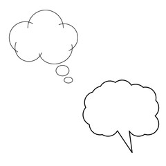A set of simple icons with a dialog box in the shape of a cloud