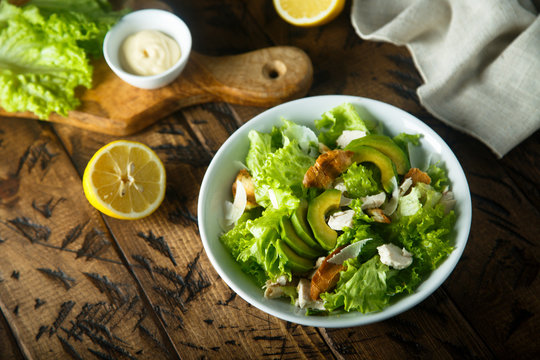 Homemade Caesar Salad With Chicken And Avocado