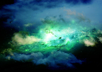 Fototapeta premium Stars, dust and gas nebula in a far galaxy