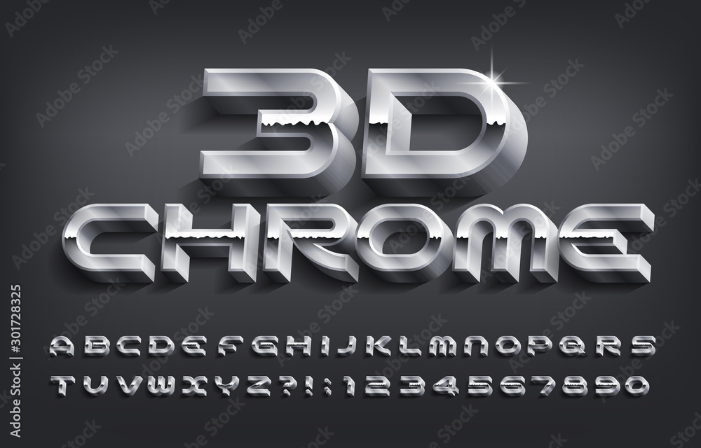 Poster 3d chrome alphabet font. metal effect letters and numbers with shadow. stock vector typescript for y