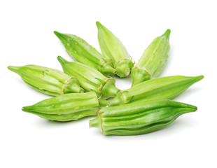 Fresh young okra isolated on white background