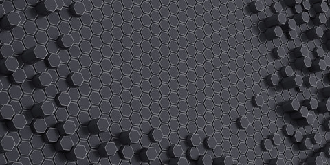 Wall of hexagons. 3d render illustration.