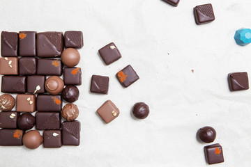Homemade fresh chocolate candies. Gourmet food, delicious dessert.