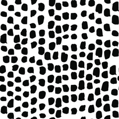 Seamless pattern with irregular black spots. Sketchy hand drawn graphic for design of fabric print, paper card, table cloth, fashion.