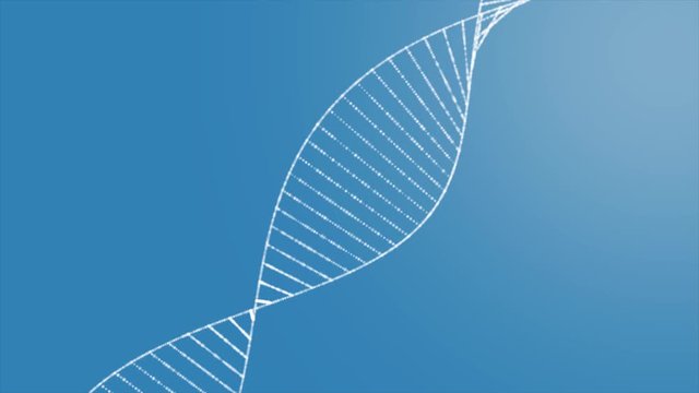 DNA Animation, 3D rendered loopable animation of rotating DNA glowing molecule on blue background