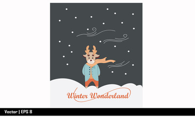 illustration vector : Cute cartoon deer ,for gretting card , baby clothes , child room poster,  winter Holiday