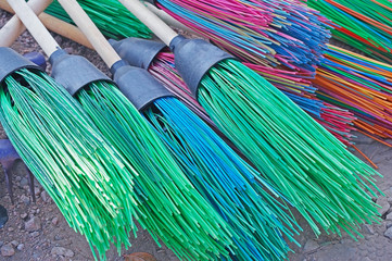 colorful plastic brooms for cleaning