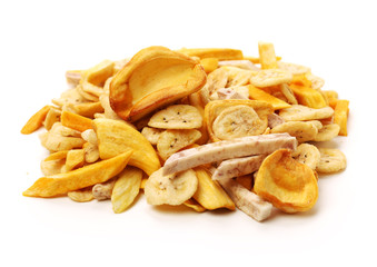 Dried fruit on white background