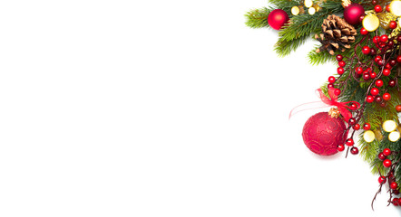 Red Christmas and New Year border Decoration, isolated on white background. Border art design with...