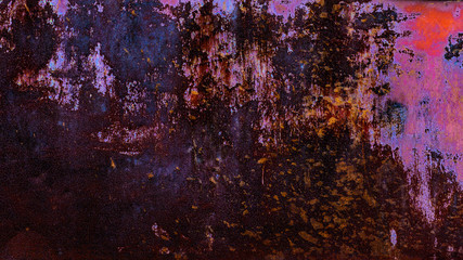 Texture painted rusted metal, colored background with iron fence. Grunge blue old dirty scratched...