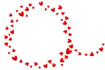 丸い赤いハートの枠と白バックとコピースペース