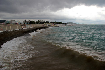 The Black Sea coast during a storm in Sochi