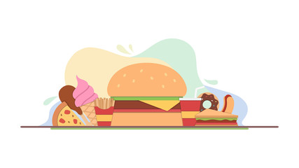 Junk Food Concept Vector Illustration, Web Landing Page, Banner, Background, Card, and Book Illustration