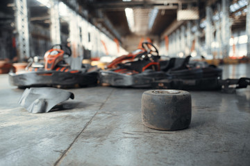 Go kart cars and damaged tires, crash, karting