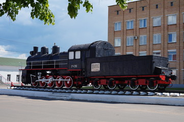 Smolensk region, the city of Vyazma, a steam locomotive-monument on the forecourt