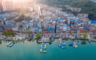 Aerial view of Wuhan East Lake of Hubei province,China.East Lake Scenic Area of Wuhan
