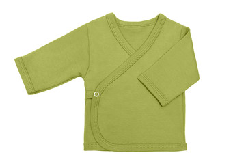 green pepper stem baby girl baby's loose jacket with long sleeve isolated on a white background.