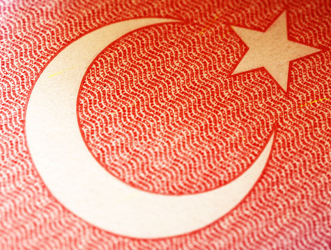 urkish Flag on a Turkish passport empty page 
