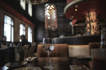 interior restaurant tableware / cutlery and tableware on a table in a cafe, beautiful catering industry