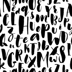 Alphabet letters seamless pattern. Handwritten calligraphy font background.