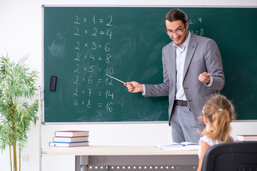 Teacher with young girl in the classroom