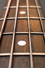 Fretboard of guitar. Close up.