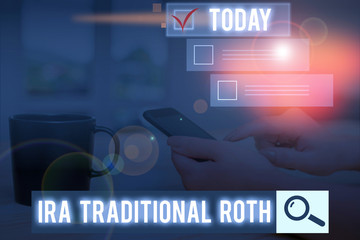 Conceptual hand writing showing Ira Traditional Roth. Concept meaning are tax deductible on both state and federal