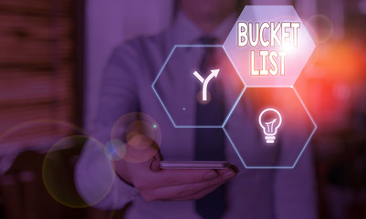 Word writing text Bucket List. Business photo showcasing a list of the things that a demonstrating would like to do or achieve