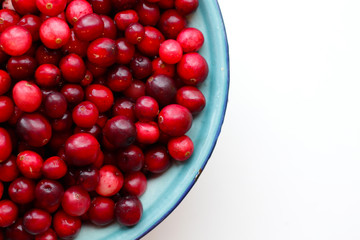 lot of fresh cranberries in a bowl close up