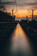 railway train station at sunset