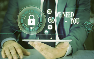 Writing note showing We Need You. Business concept for to fulfill the needs of the assignment duty...