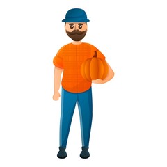 Farmer with pumpkin icon. Cartoon of farmer with pumpkin vector icon for web design isolated on white background