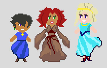 Set of pixel characters in art style